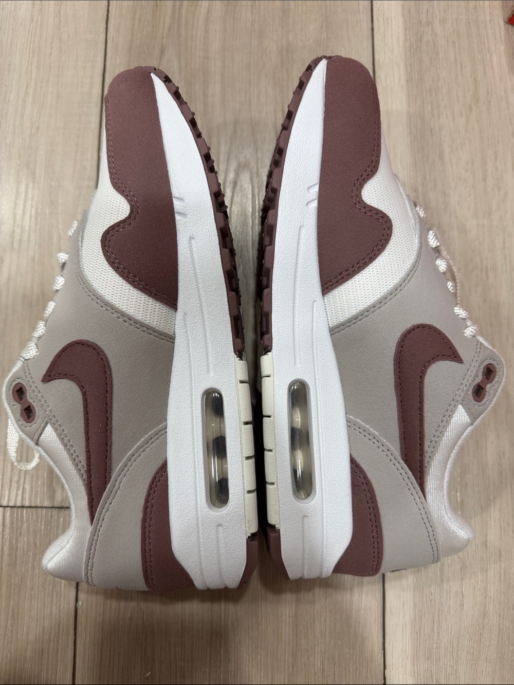 Nike Air Max 1 White Taupe Maroon-Red Sneakers - Picture 3 of 8